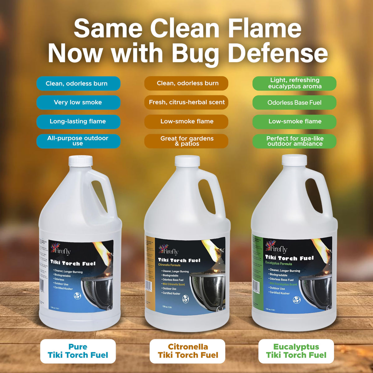 Firefly Eucalyptus Formula citronella option adds a fresh outdoor scent to evenings