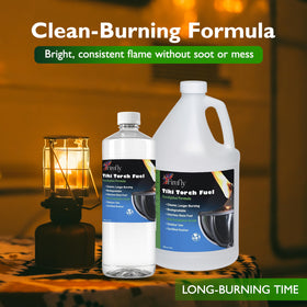 Firefly Eucalyptus Formula tiki torch lit flame highlights clean, low-smoke performance on the patio