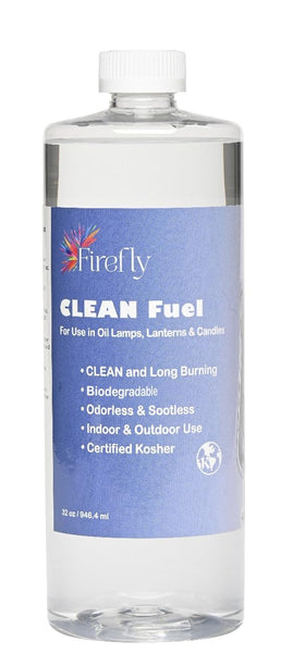 Firefly Fuel Clean Lamp Oil 32oz bottle delivering a clean, smokeless indoor flame.