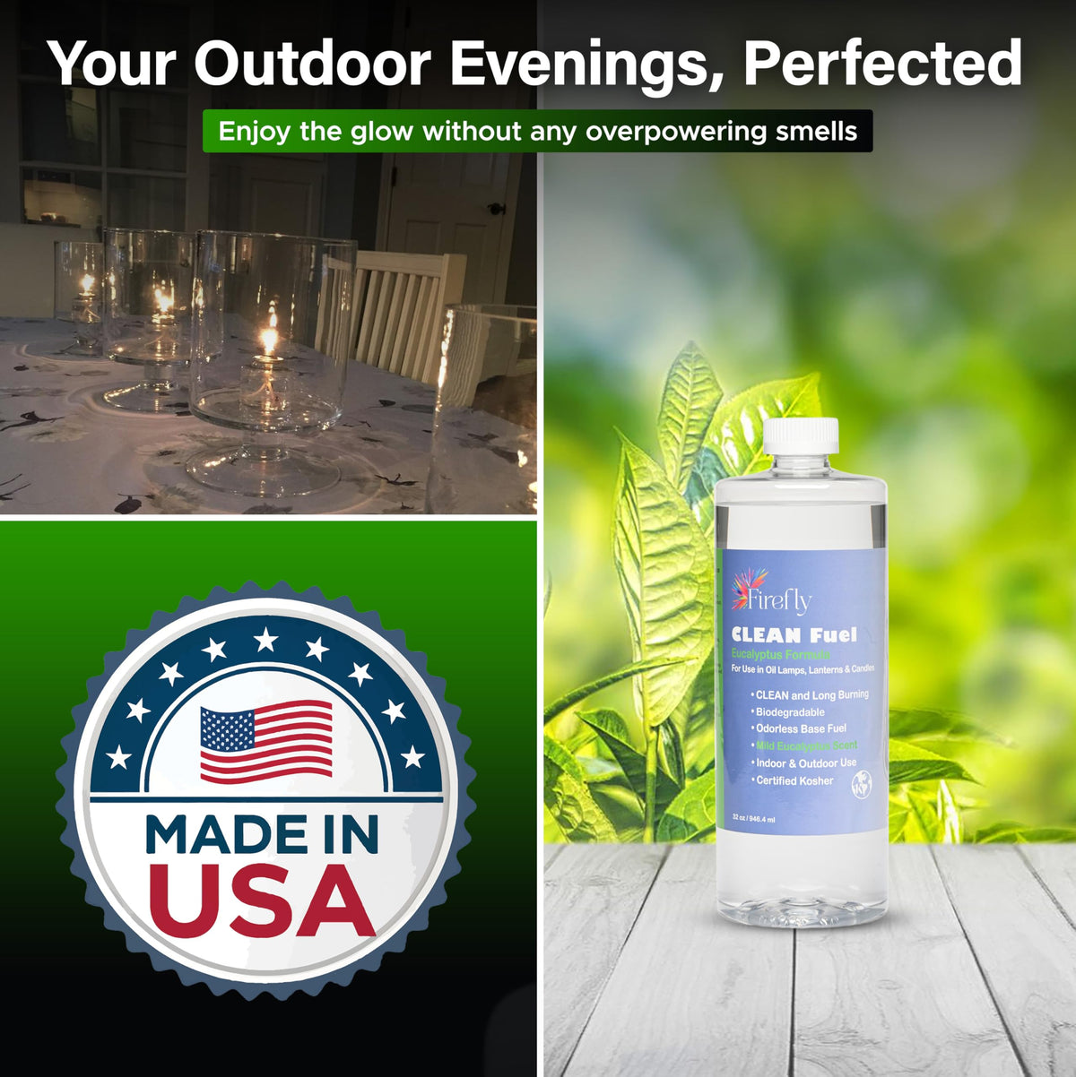 Firefly Fuel Clean Lamp Oil all-weather flame maintains stability in temperature changes.