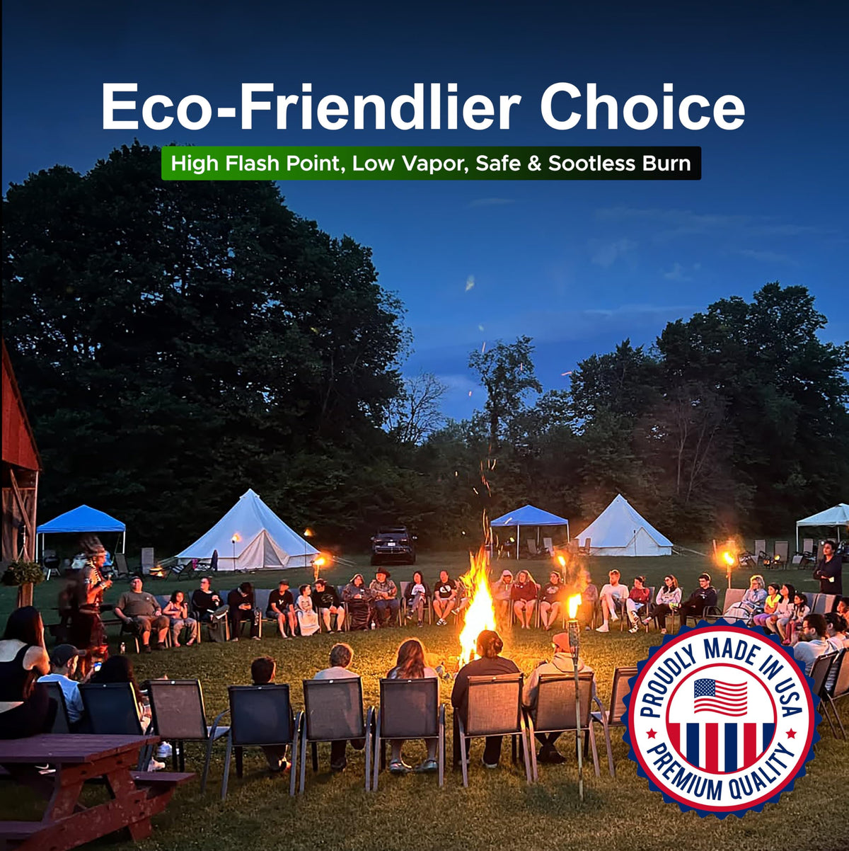 Firefly Fuel Clean Lamp Oil lantern and tabletop setups with versatile fuel use.
