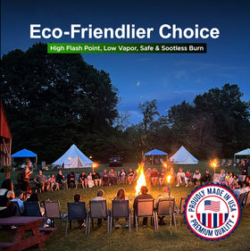 Firefly Fuel Clean Lamp Oil lantern and tabletop setups with versatile fuel use.