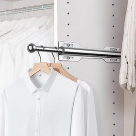 FIRJOY valet rod extended in closet shows smooth glide and reach