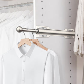 FIRJOY valet rod extended in closet, creating extra hanging space