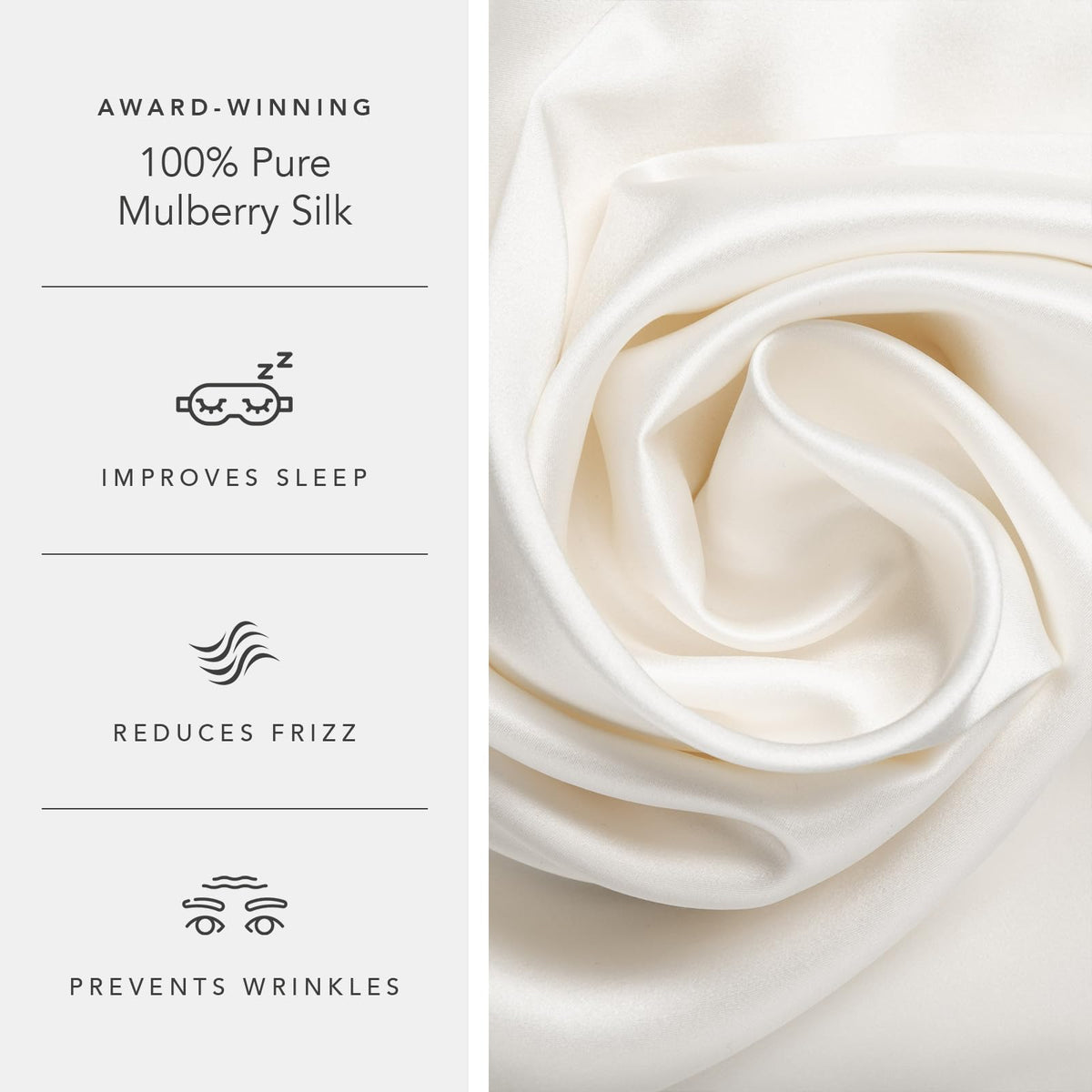 Fishers Finery luxury silk bedding with two-sided design for gentle touch.