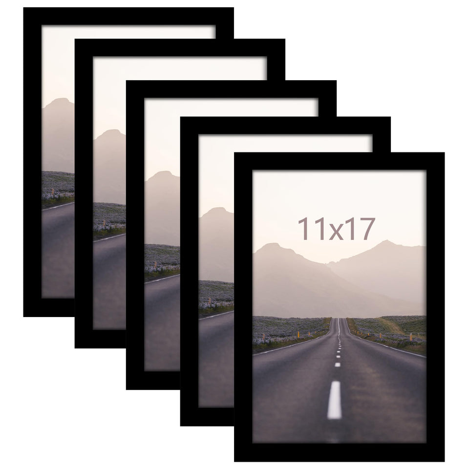 Fisnish 11x17 frame set 5 front view showing minimalist black poster frames for versatile wall decor