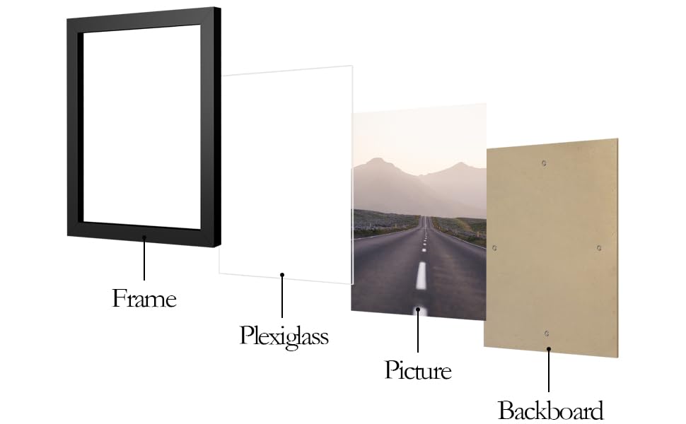 Fisnish 11x17 frame set 5 plexiglass clarity provides crisp photos with protection