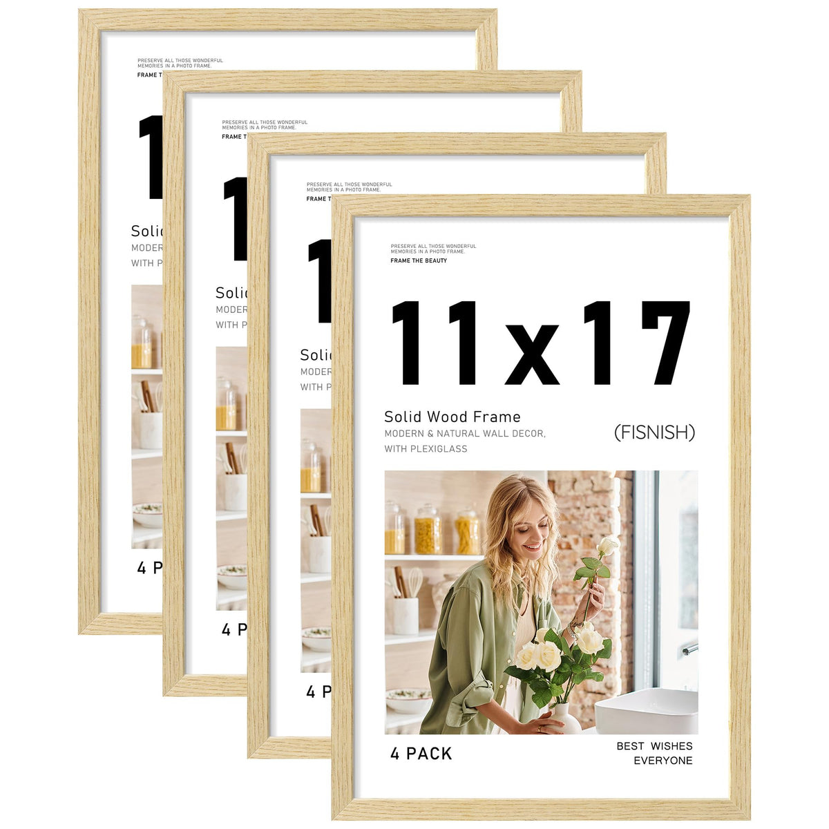 Fisnish 11x17 frame set with natural oak wood grain for warm gallery display.