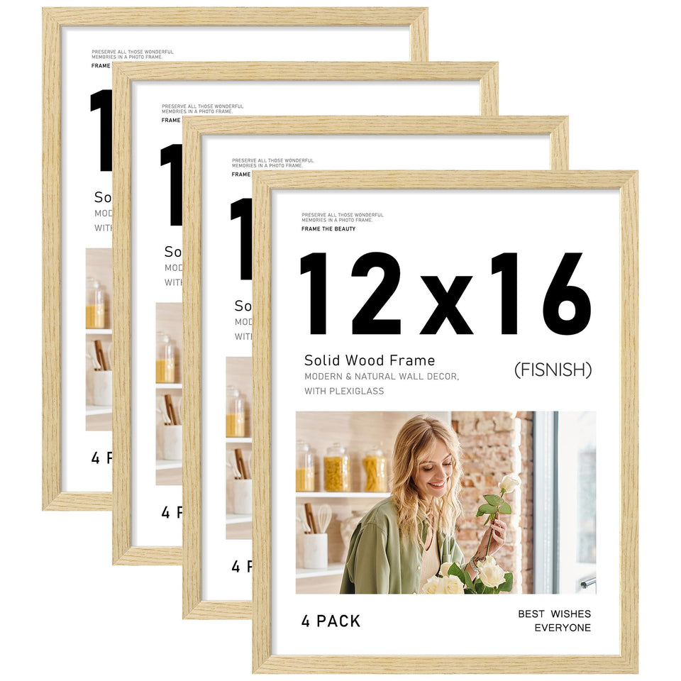 Fisnish 12x16 frame natural wood front view highlights oak grain for a warm gallery.