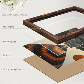 Fisnish 15x22 brown frame back panel enables easy photo swapping.