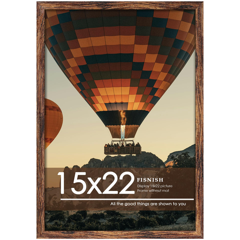 Fisnish 15x22 brown frame front view shows edge-to-edge display for posters.