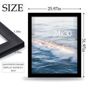 Fisnish 24x30 poster frame with plexiglass provides clear edge-to-edge viewing.