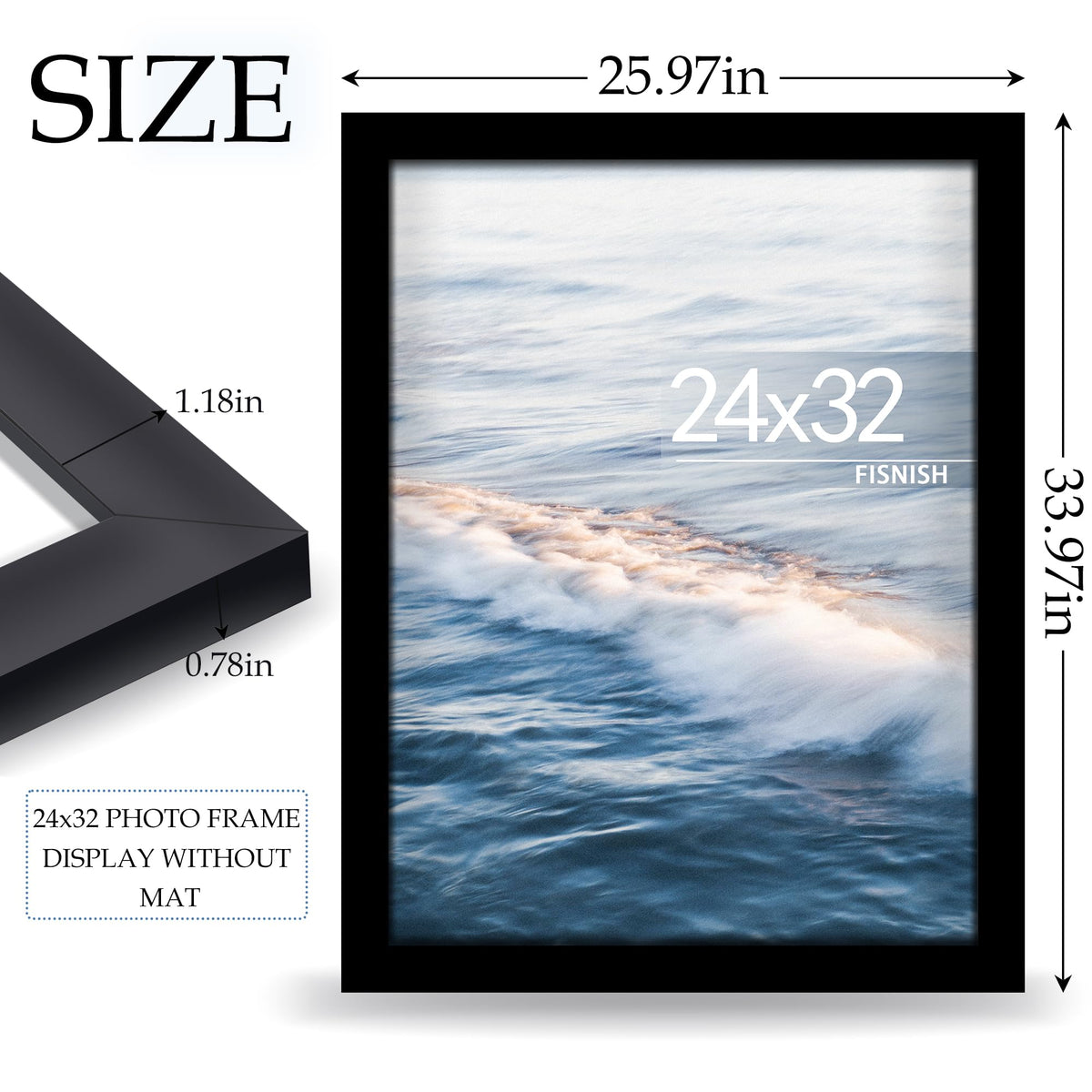 Fisnish 24x32 poster frame back-assembly with spring-loaded clip for quick photo swaps.