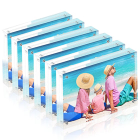 Fisnish 5x7 acrylic frame front view for desk display and easy photo swapping.