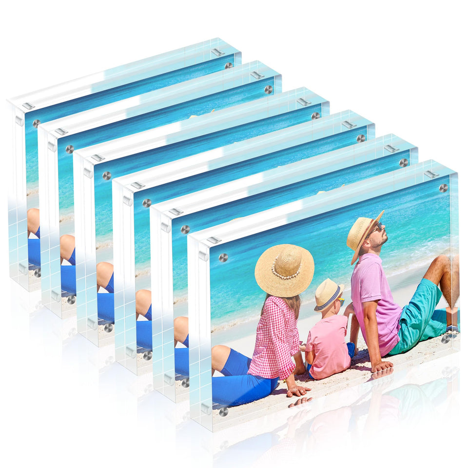 Fisnish 5x7 acrylic frame front view for desk display and easy photo swapping.