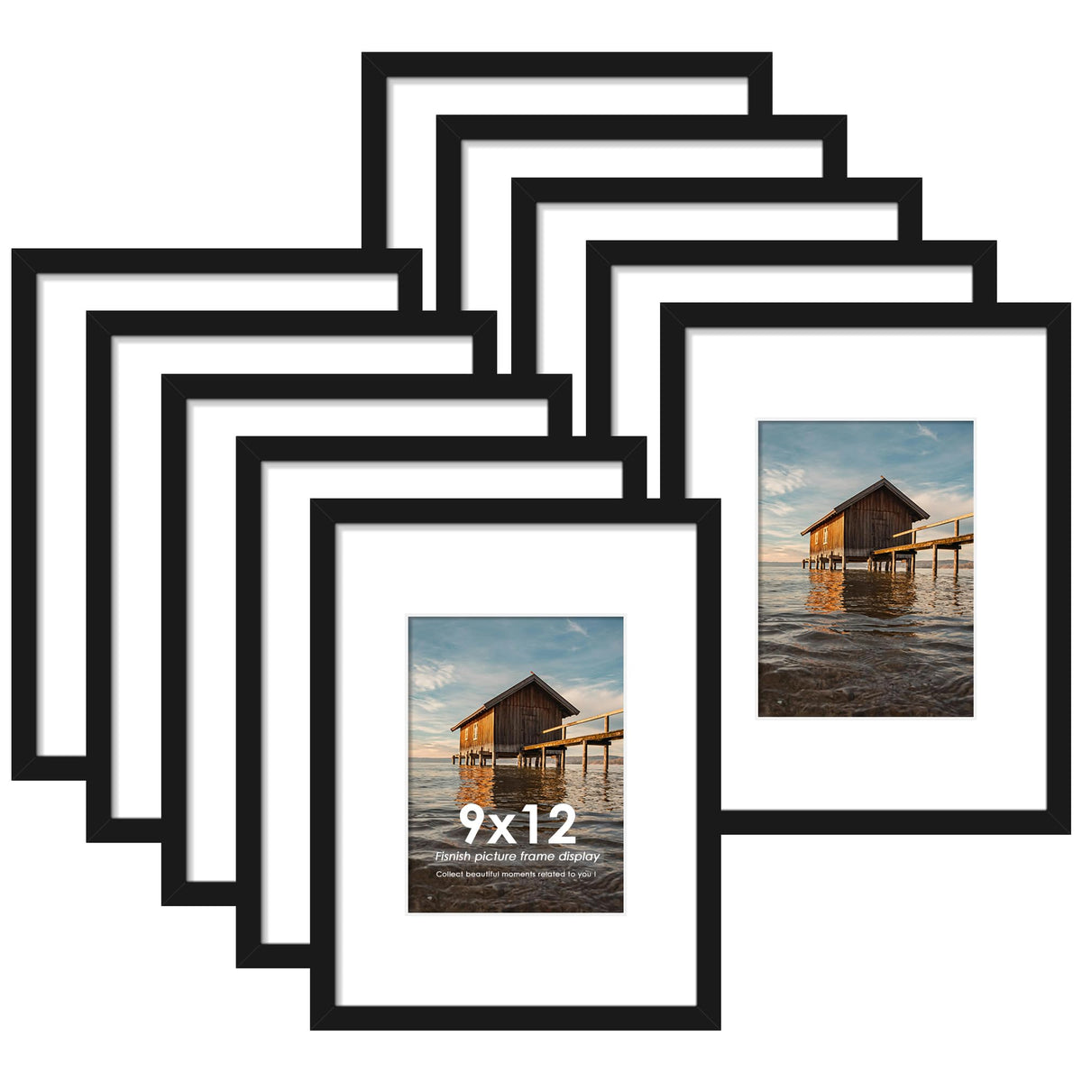 Fisnish 9x12 frame set with black matte finish for classic wall display.