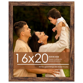 Fisnish 16x20 frame front view shows classic brown wood and edge-to-edge display