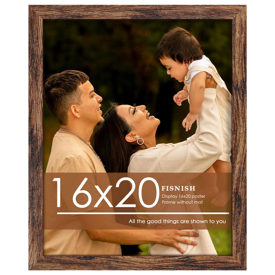 Fisnish 16x20 frame front view shows classic brown wood and edge-to-edge display