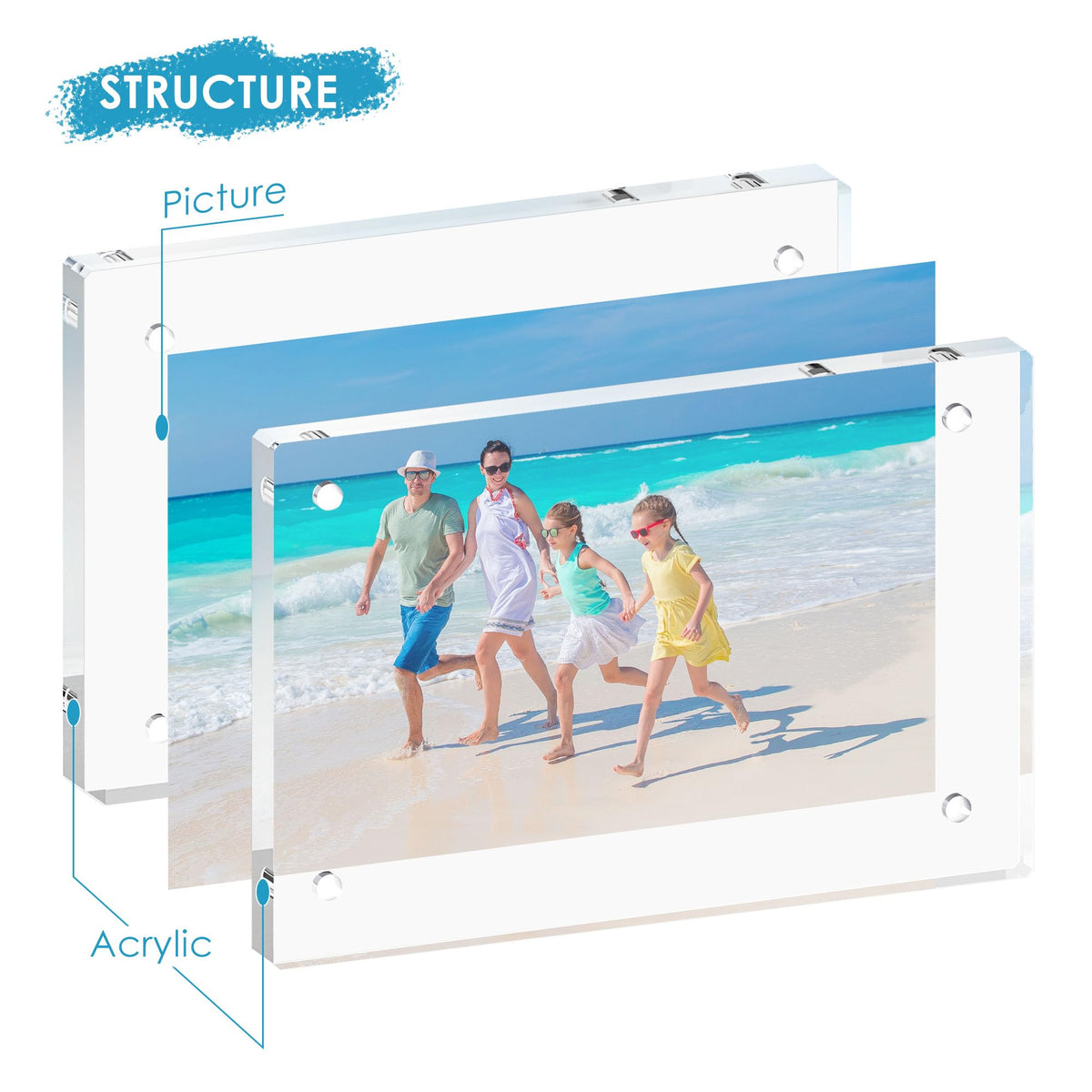 Fisnish floating display highlights photos with a modern look.