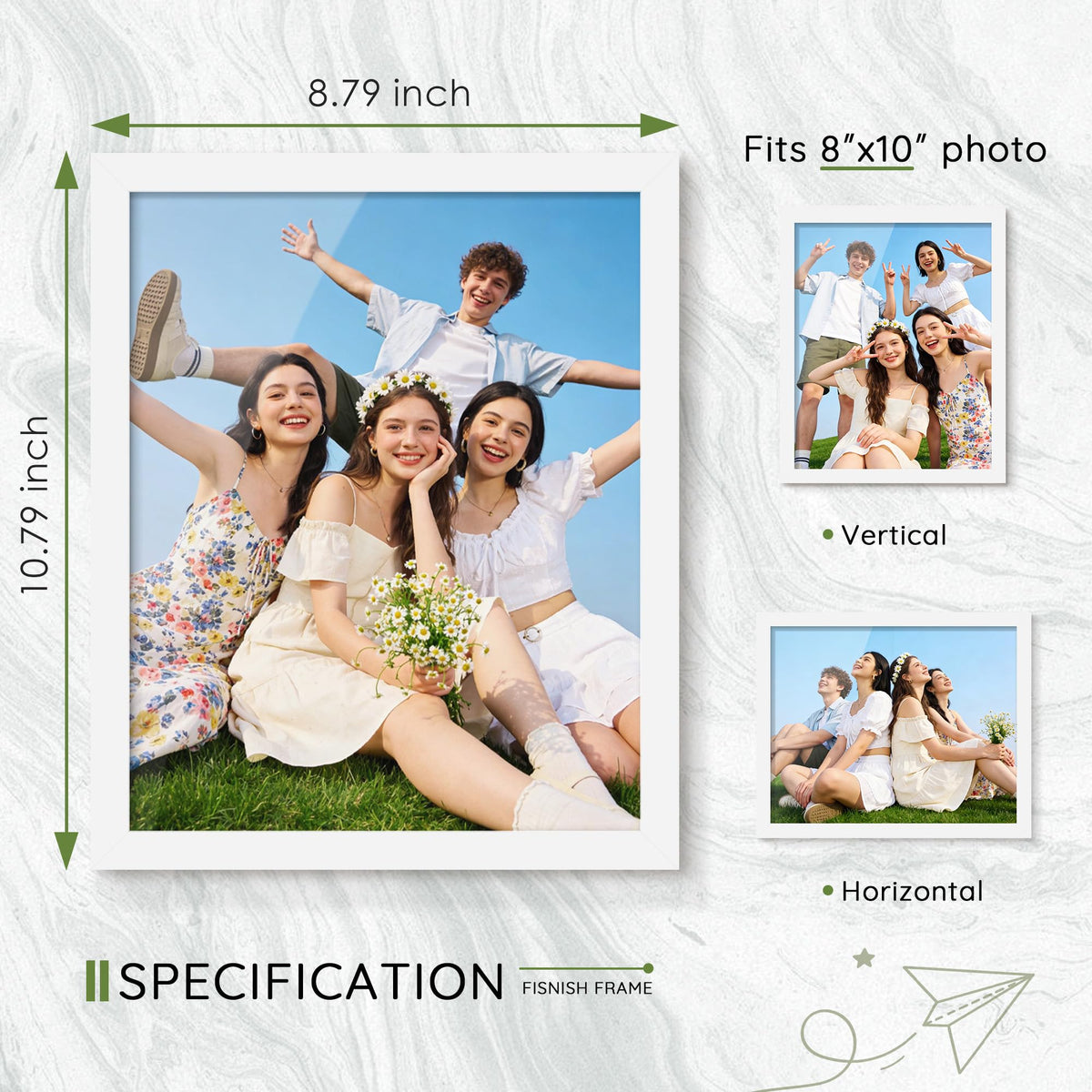 Fisnish 8x10 frames with clear plexiglass for crystal clarity