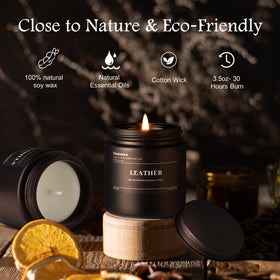FISSIWORX leather candle in a black jar evokes refined masculine style.