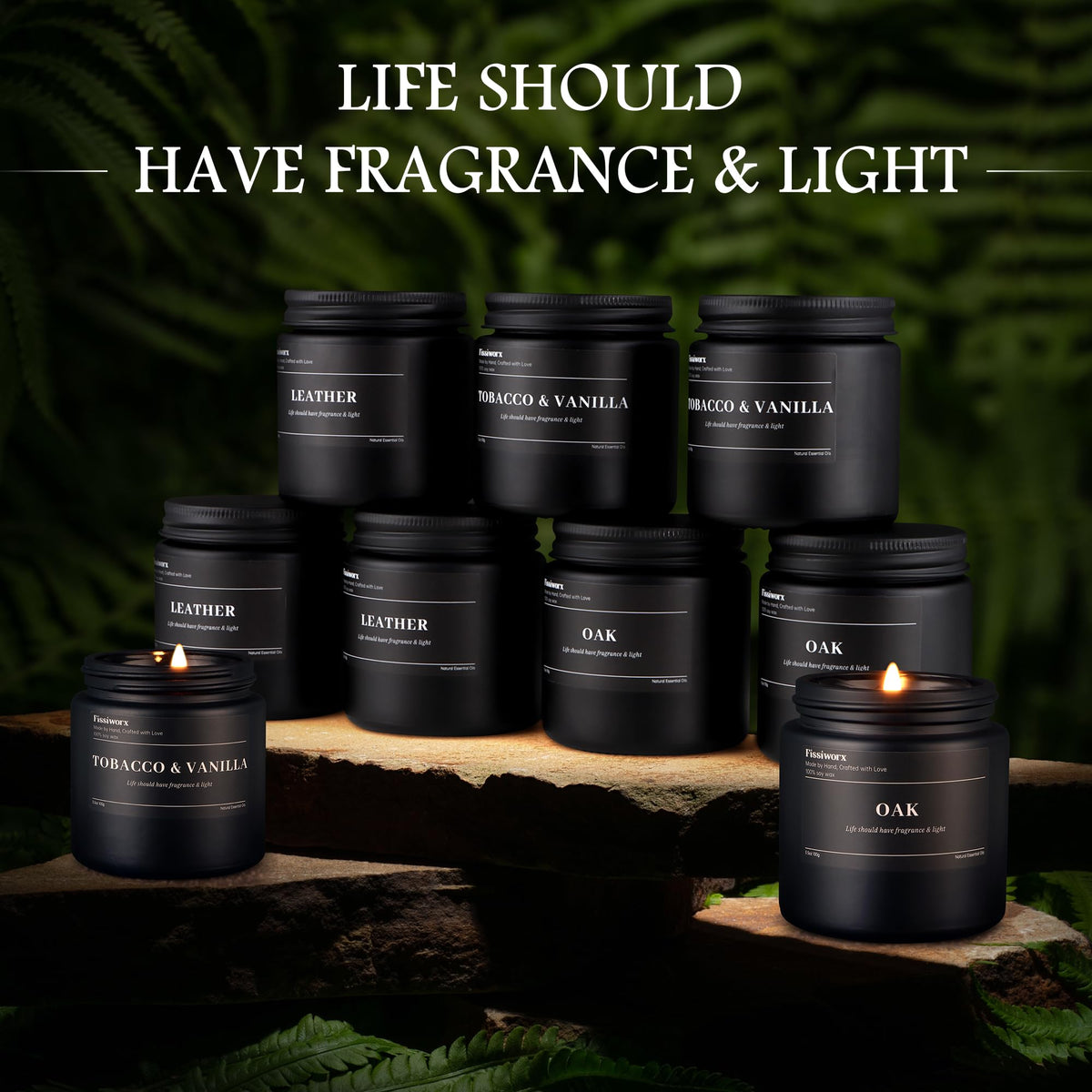 FISSIWORX soy-wax candle with natural oils ensures a clean burn.