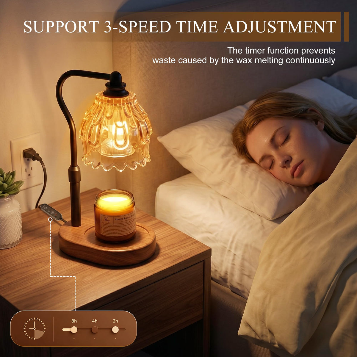 Height-adjustable arm fitting jar candles up to 5.5 inches in Fitrobust design.