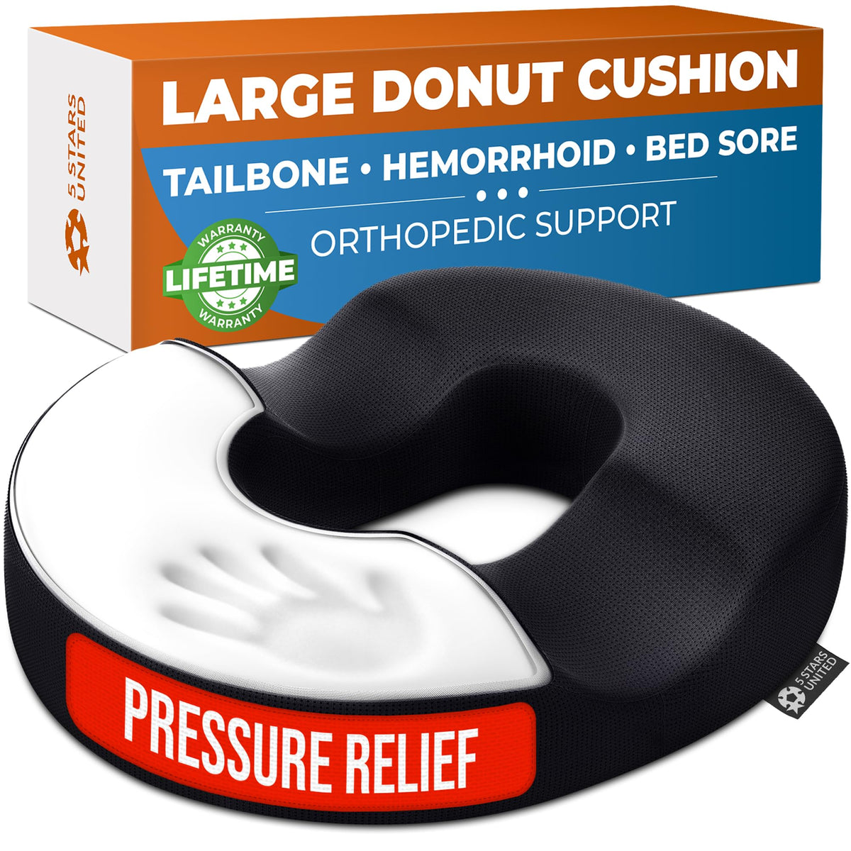 5 STARS UNITED donut pillow cover offers breathable comfort for extended seating.