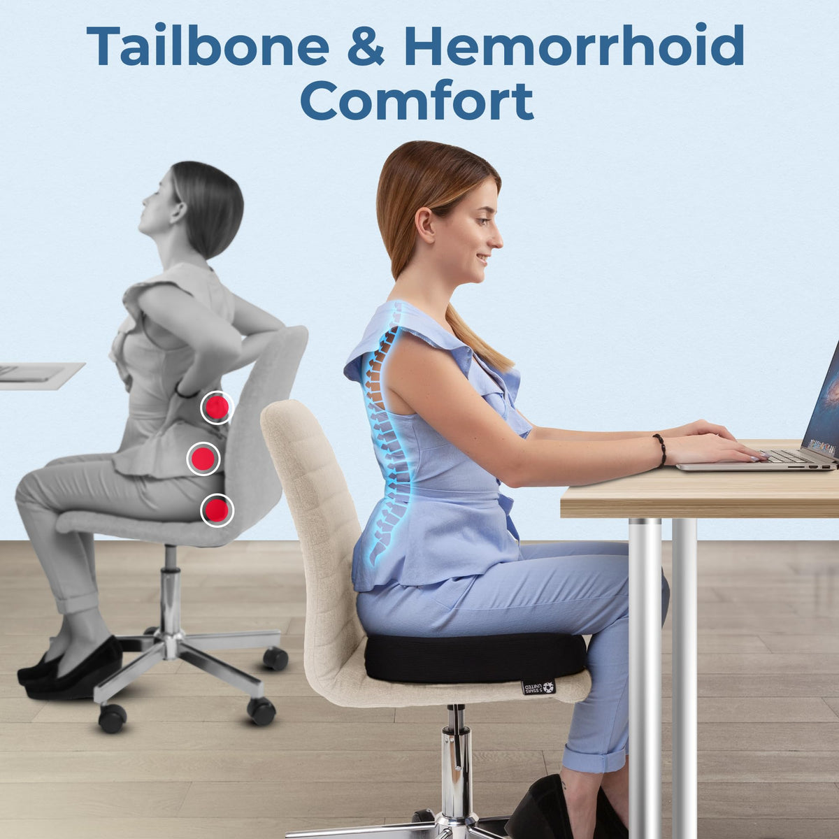 5 STARS UNITED ergonomic cushion fits most chairs for added comfort.