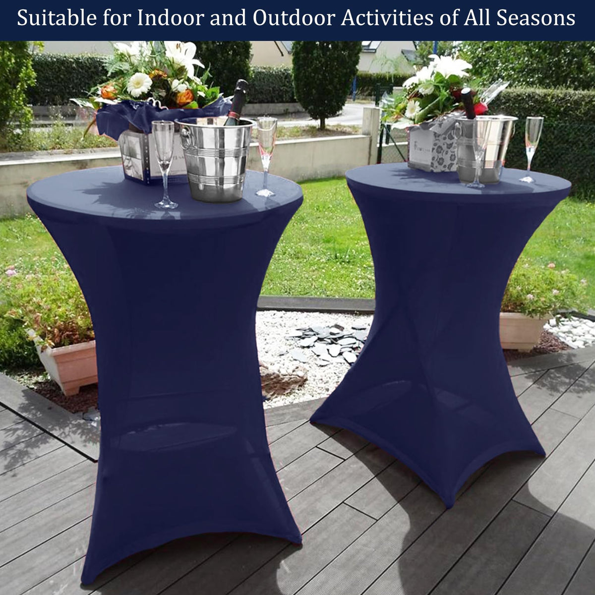 4-pack navy blue covers provide versatile decor across multiple tables