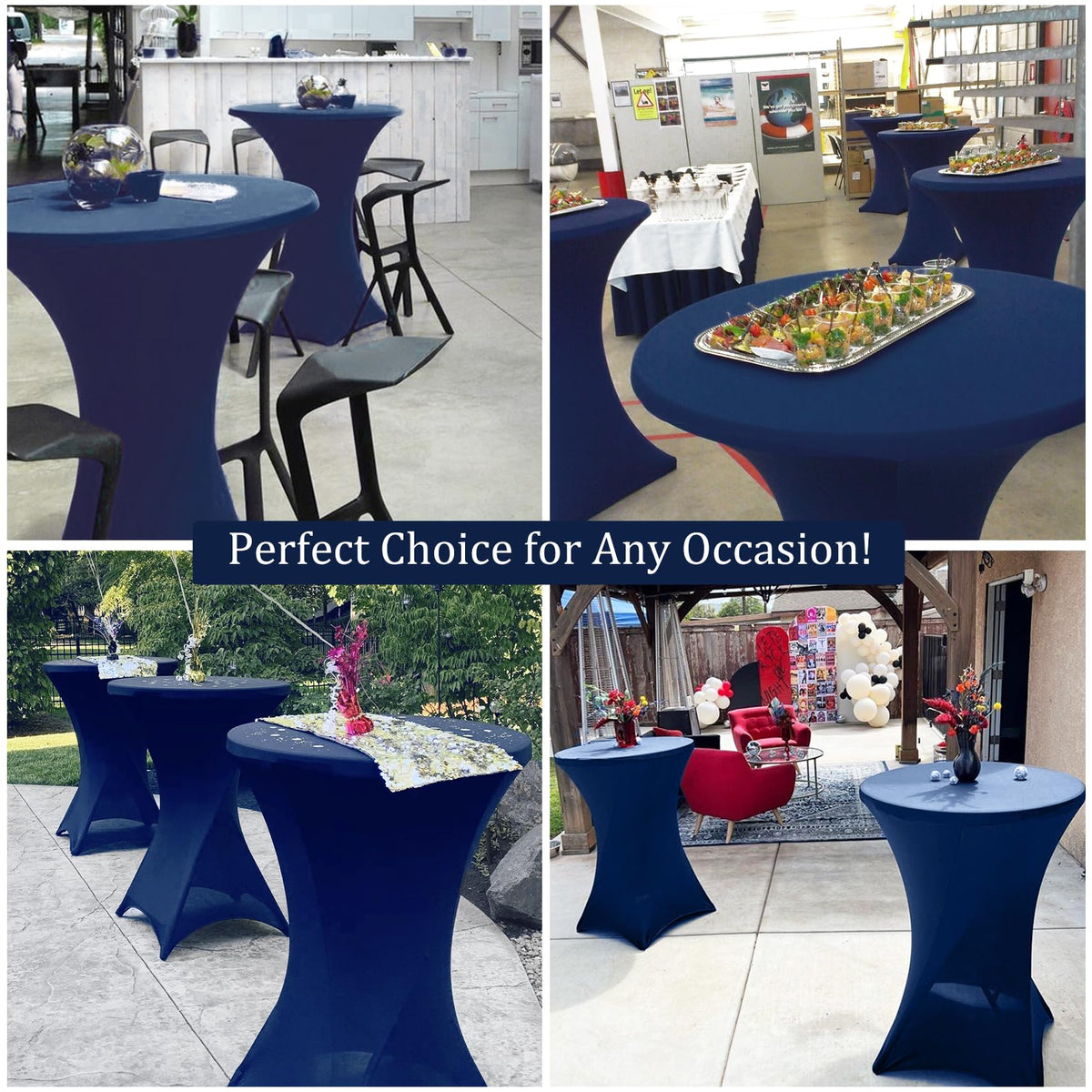 Perfect for bars, weddings, and banquets with navy blue finish