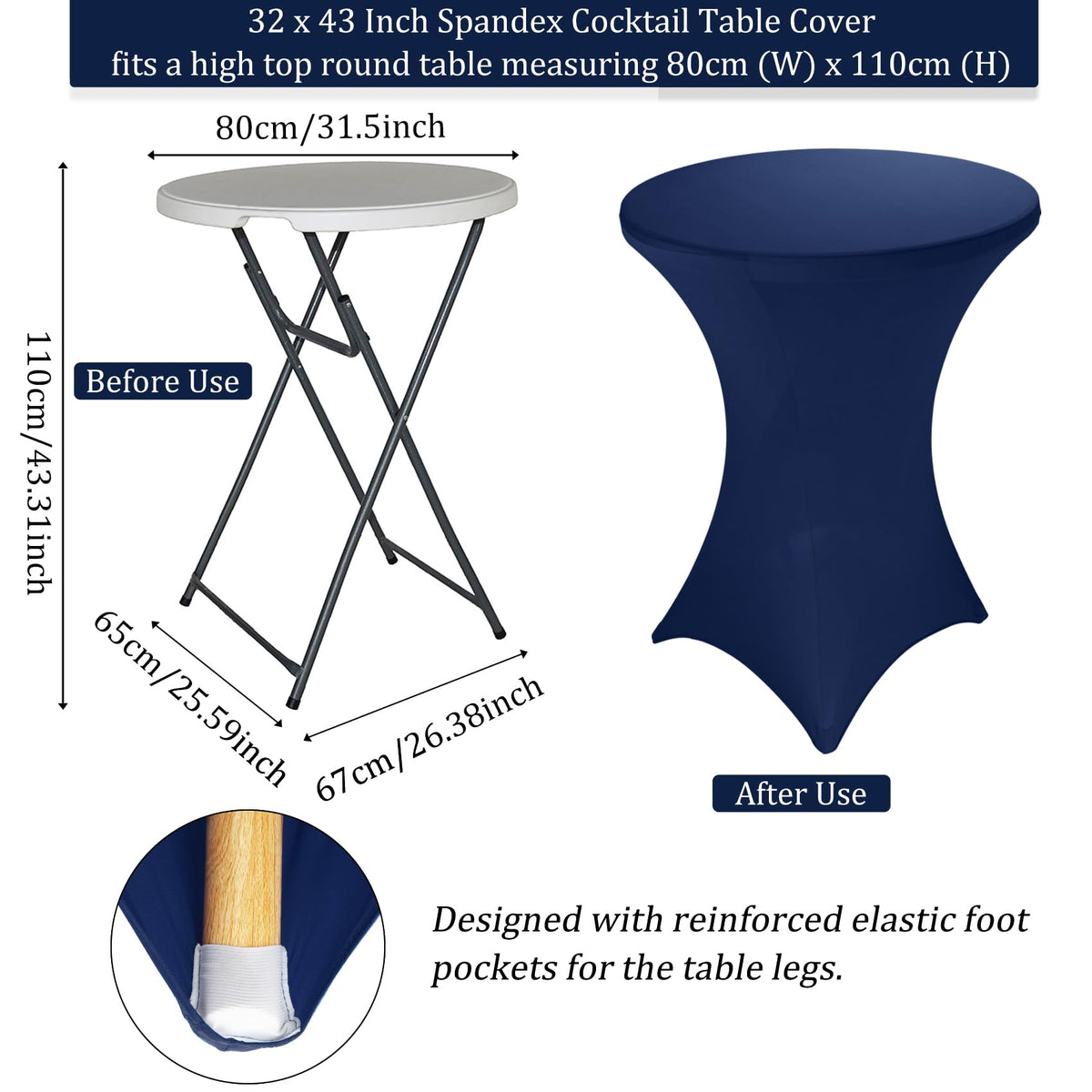 Fivenl table cover with elastic foot pockets secures around legs