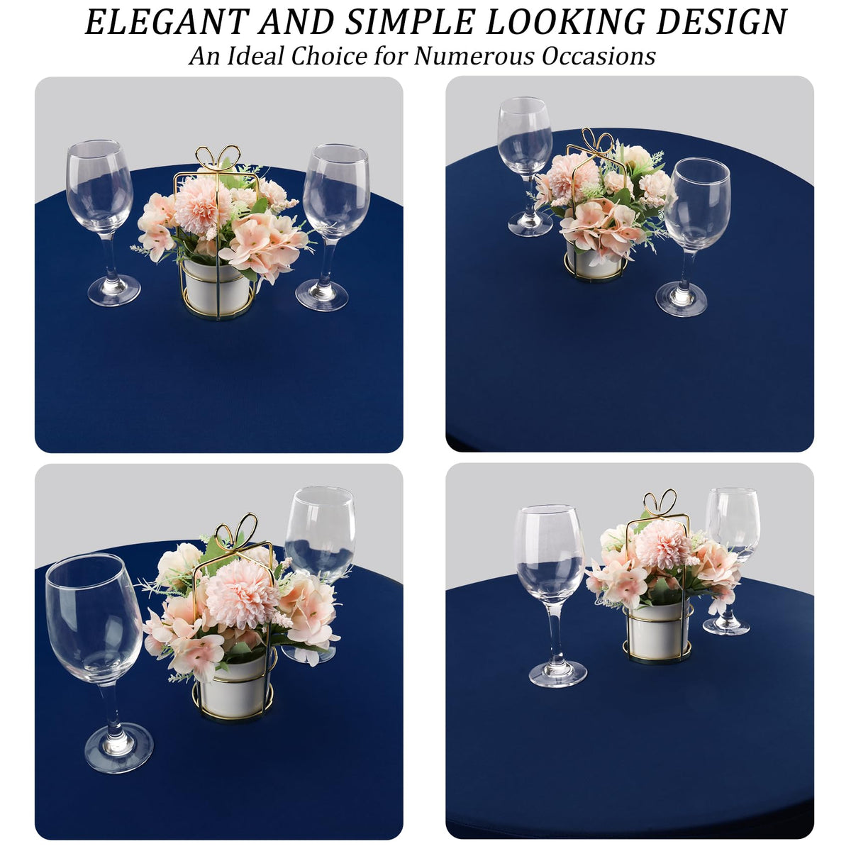 Thick opaque fabric hides table legs for a clean, professional look