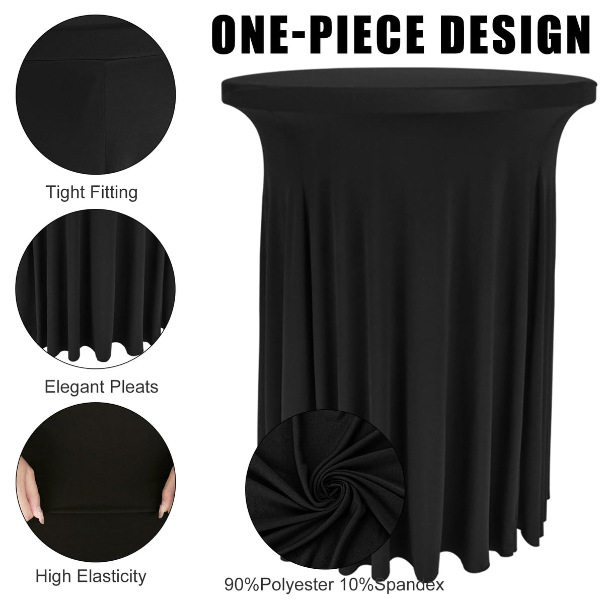 Fivenl black 32x43 round table skirt with waves design adding elegant movement.
