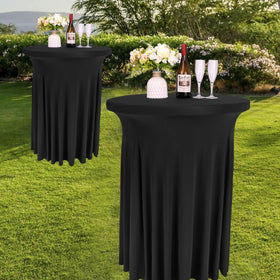 Fivenl six-piece black table skirts ready for weddings and parties.