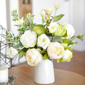 FiveSeasonStuff artificial peony bouquet closeup shows silky petals and soft texture for realistic decor.