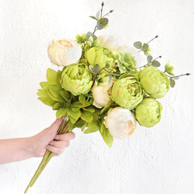 FiveSeasonStuff artificial peony bouquet silk stems are bendable for versatile vase styling.