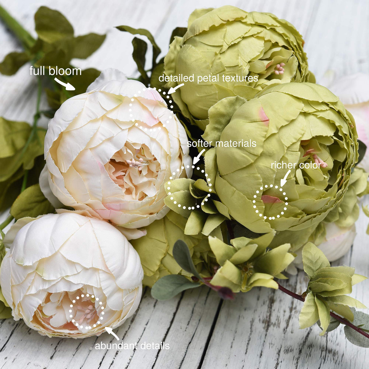 FiveSeasonStuff hydrangea accents paired with peonies for versatile home centerpieces.