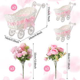 Fiwochic pink baby carriage centerpiece creates a stylish focal point for celebrations