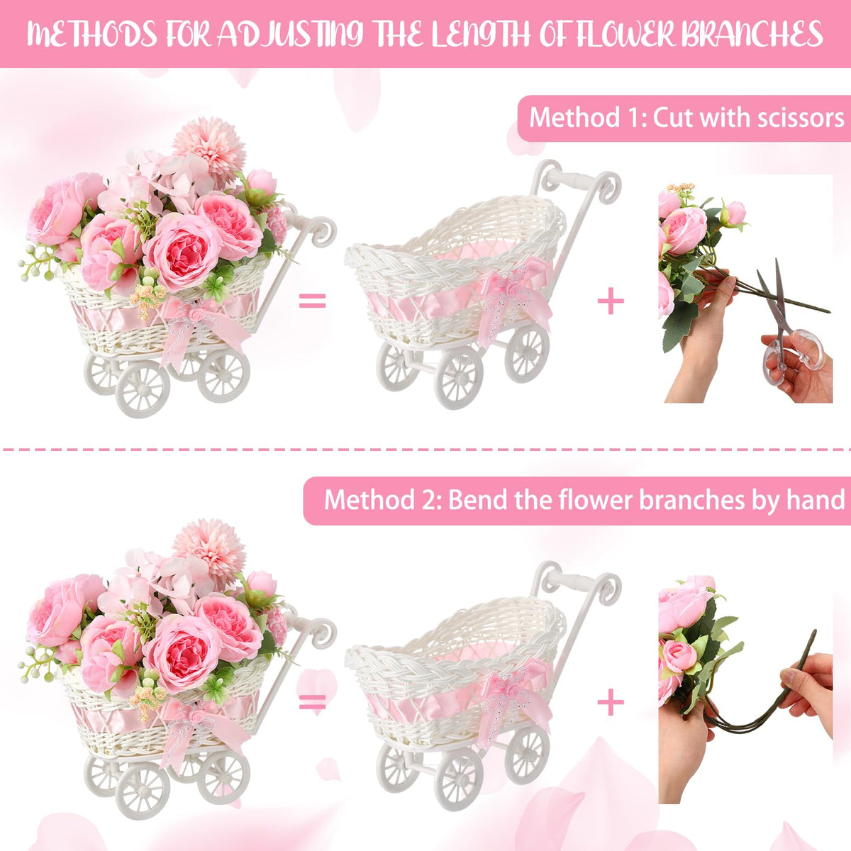 Fiwochic pink carriage centerpiece enhances reception ambiance with delicate detailing