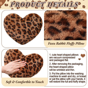 Fiwochic leopard heart pillow product detail photo emphasizing size and plush interior