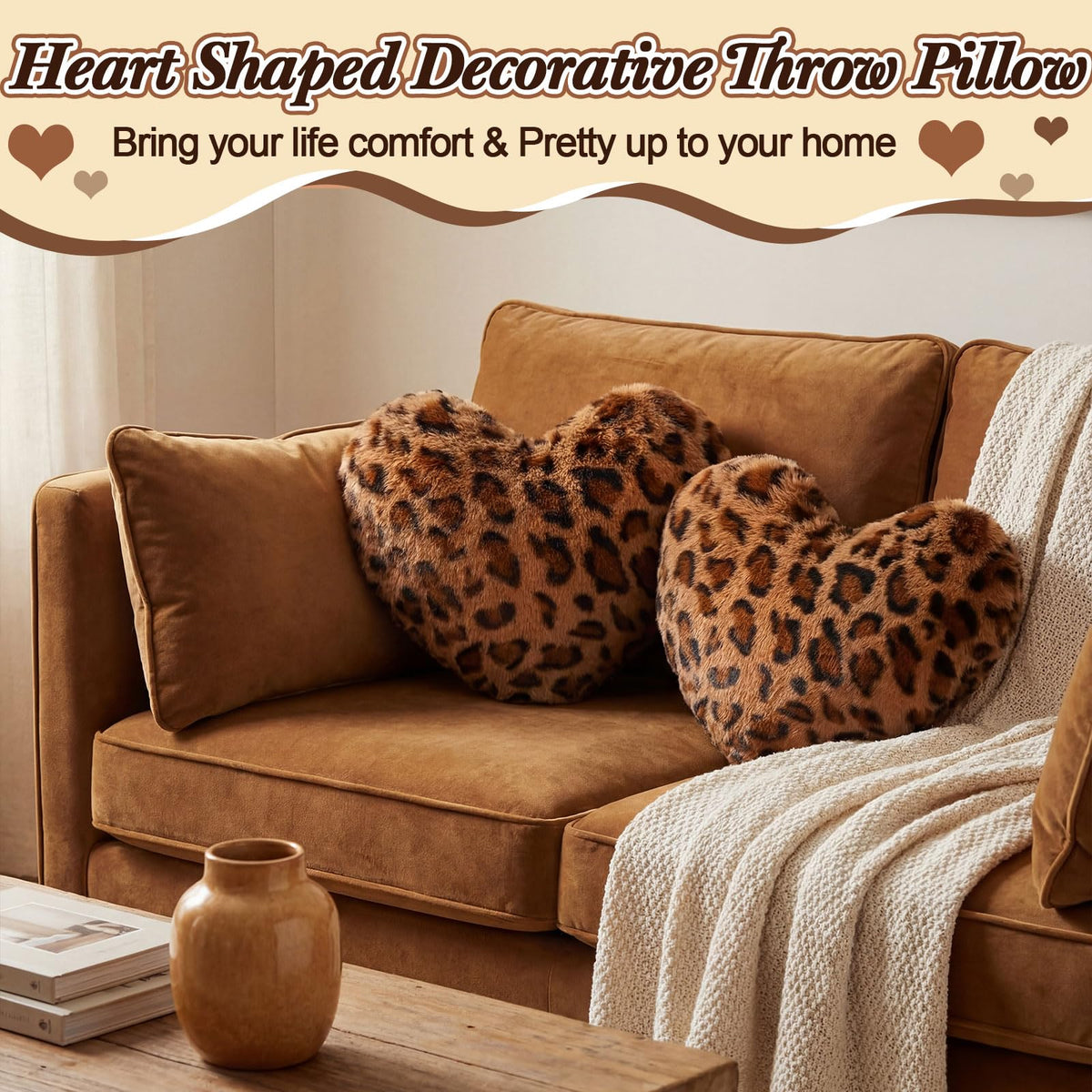 Fiwochic leopard heart pillow in bedroom setting conveying cozy luxury