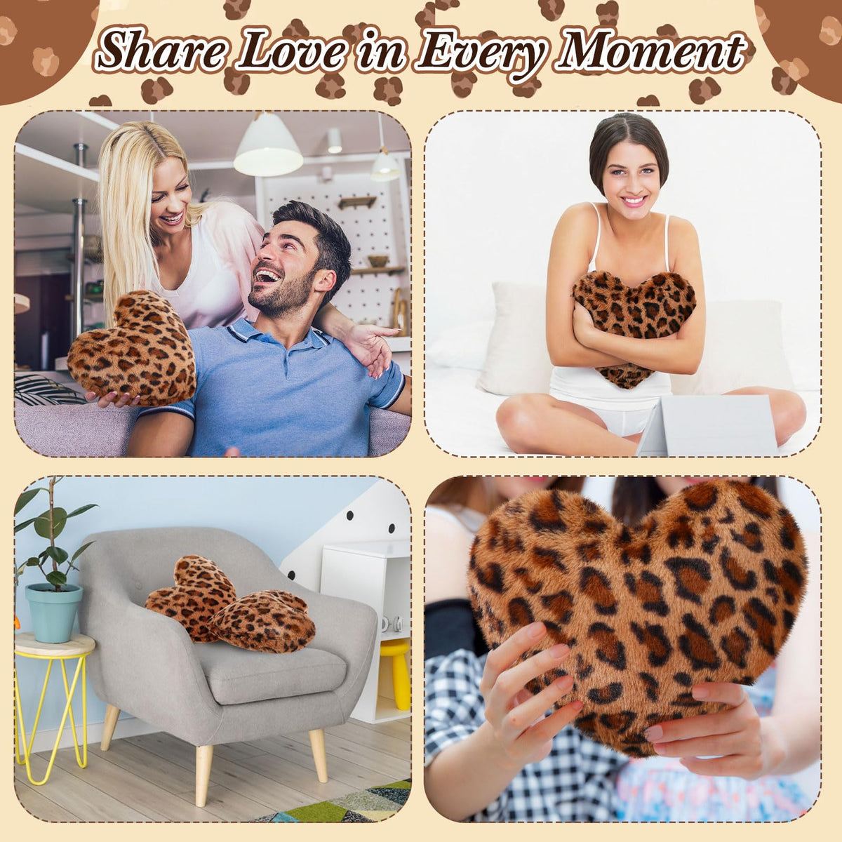 Fiwochic leopard heart pillow pattern accent pairing with leopard print interiors