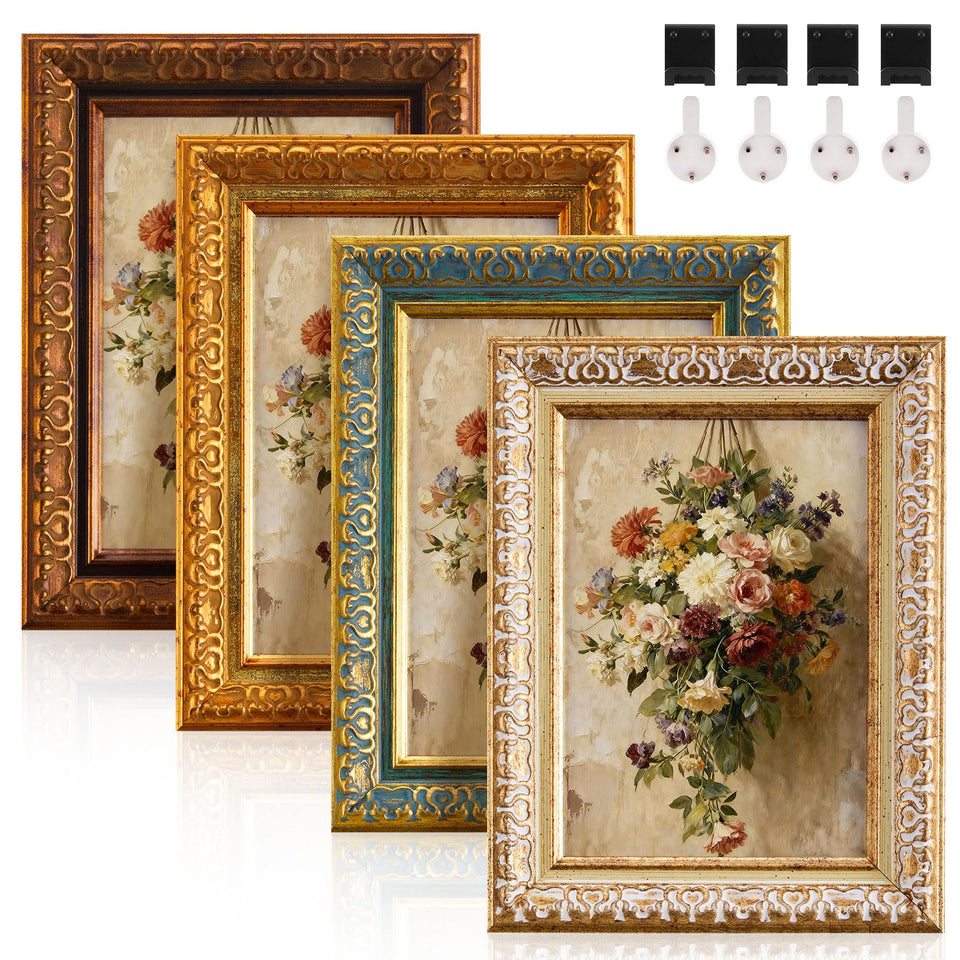 Fiwochic ornate vintage frame 5x7 multicolor four-pack for gallery-wall styling.