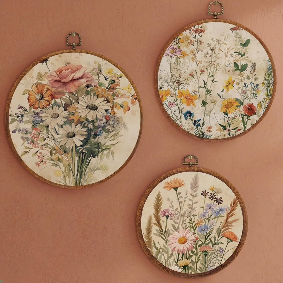 Fiwochic round wildflowers art print 10in with vibrant colors for a lively room accent.