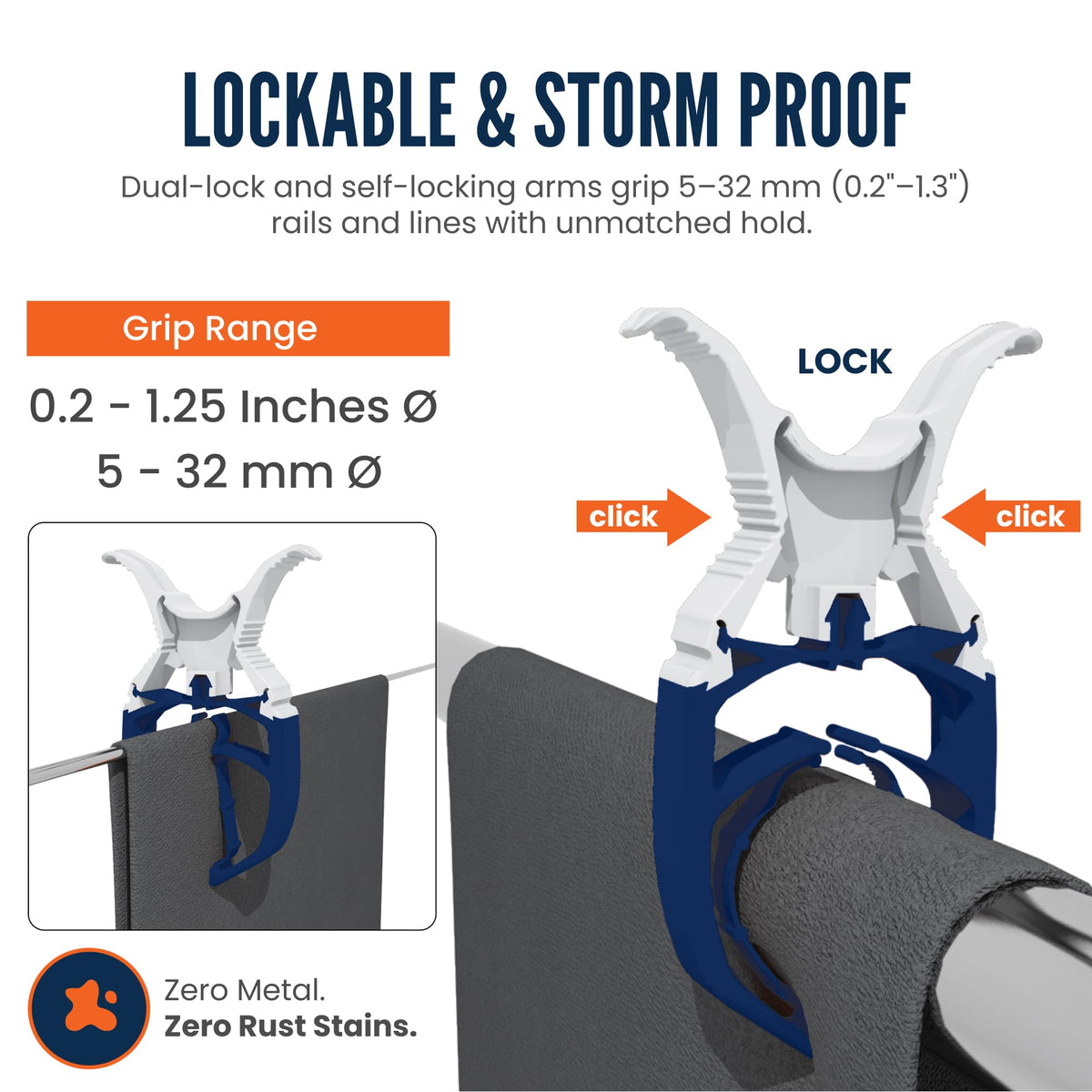 FIXCLIP Navy Blue 6-pack camping gear securing tarps and setups