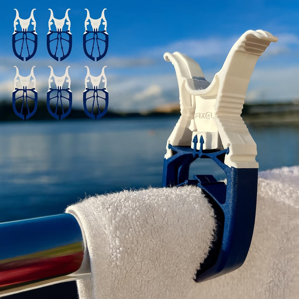FIXCLIP Navy Blue 6-pack on rails grips towels securely