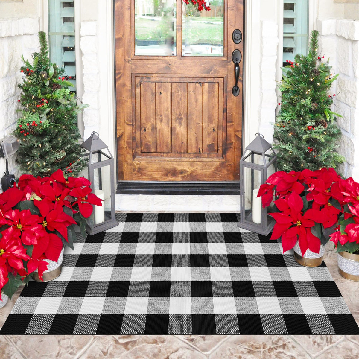 Fixseed buffalo plaid front door rug enhances entryway style and durability