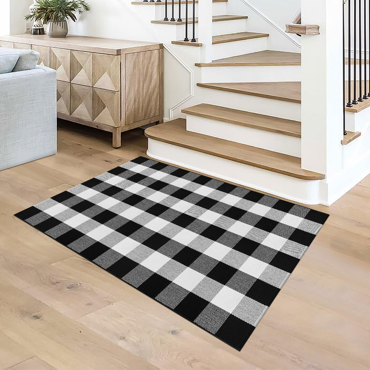 Fixseed buffalo plaid kitchen rug provides washable practicality