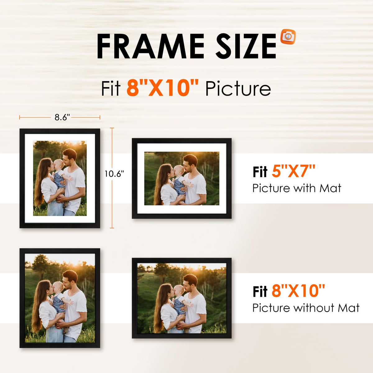 FIXSMITH 8x10 frame bulk allows 5x7 photos with mat for layered displays.